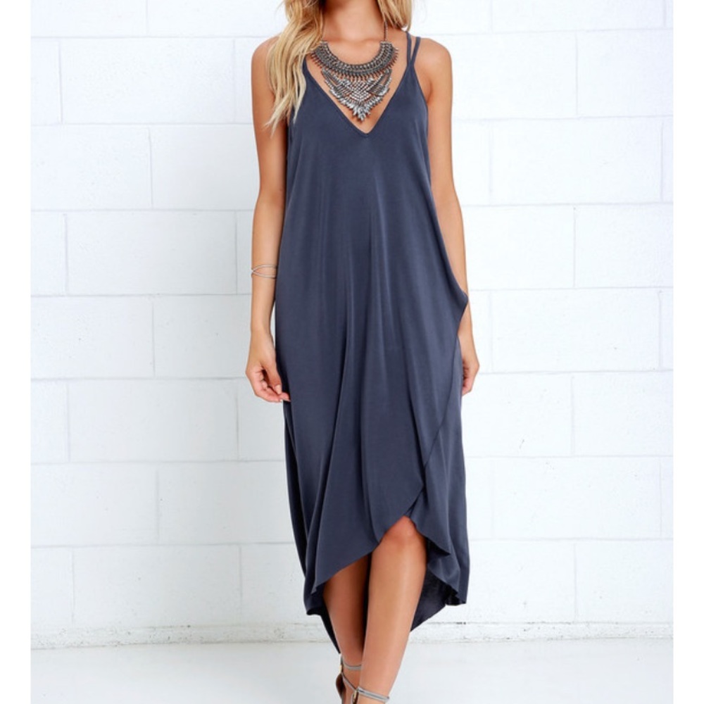 Lulus Mood and Melody Washed Blue High-Low Dress